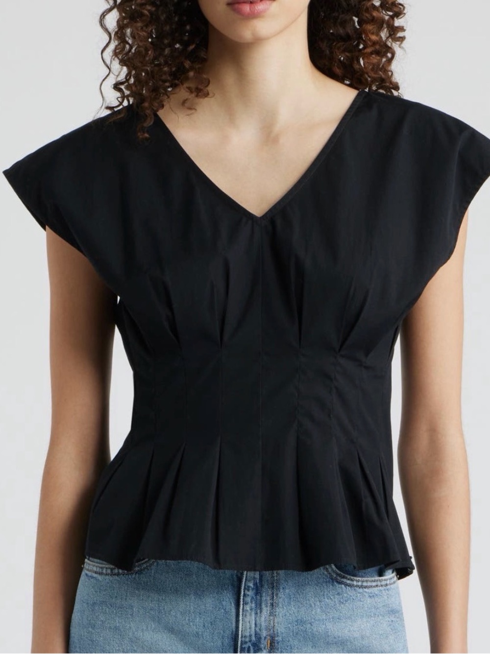 Nordstrom Pleated V-Neck Poplin Top NWT